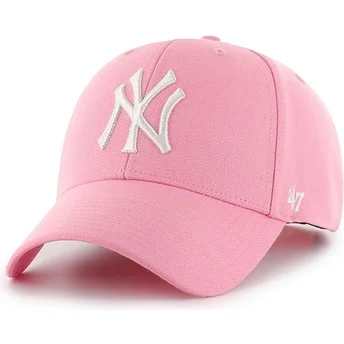 lyserod-curved-snapback-kasket-fra-new-york-yankees-mlb-mvp-fra-47-brand