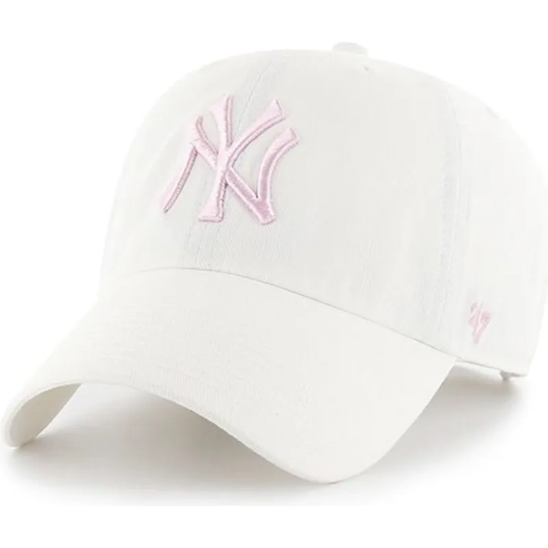 kasketter-buet-hvid-justerbar-rem-rosa-fra-new-york-yankees-mlb-af-47-brand