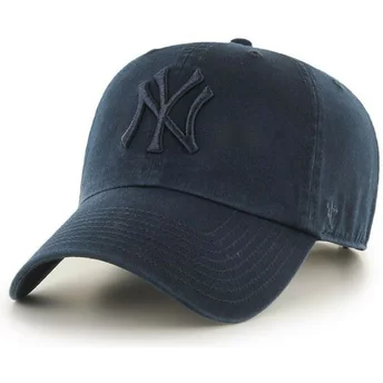 47 Brand Curved Brim Navy Blue Logo New York Yankees MLB Clean Up Navy Blue Cap