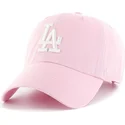 rosa-bojet-kasket-med-hvidt-los-angeles-dodgers-logo-mlb-clean-up-fra-47-brand