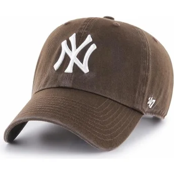 Mørkebrun New York Yankees MLB Clean Up kasket med buet skygge fra 47 Brand