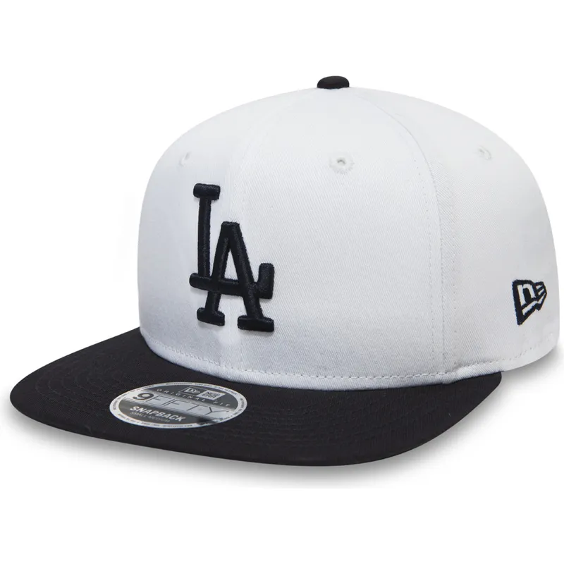 hvid-flad-kasket-snapback-til-drenge-med-sort-skygge-9fifty-contrast-crown-los-angeles-dodgers-mlb-fra-new-era
