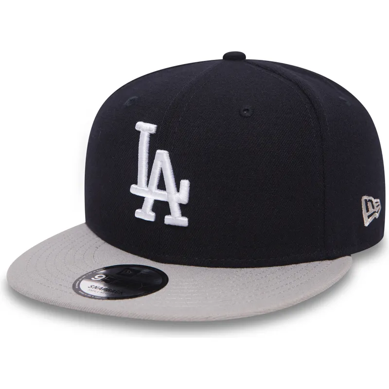 sort-snapback-kasket-med-flad-skygge-og-gra-skygge-9fifty-team-los-angeles-dodgers-mlb-fra-new-era
