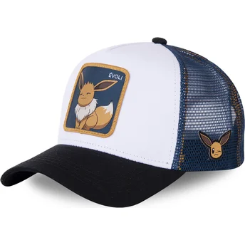 hvid-bla-og-sort-trucker-kasket-eevee-evo3-pokemon-fra-capslab