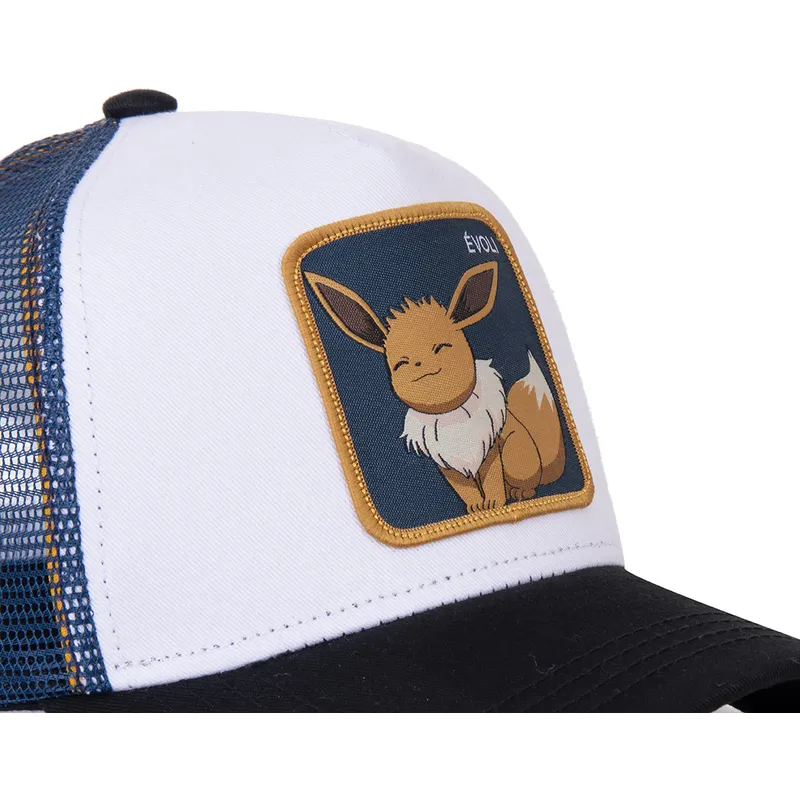 hvid-bla-og-sort-trucker-kasket-eevee-evo3-pokemon-fra-capslab