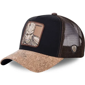 sort-og-brun-trucker-kasket-med-korkskygge-groot-gro4-marvel-comics-fra-capslab
