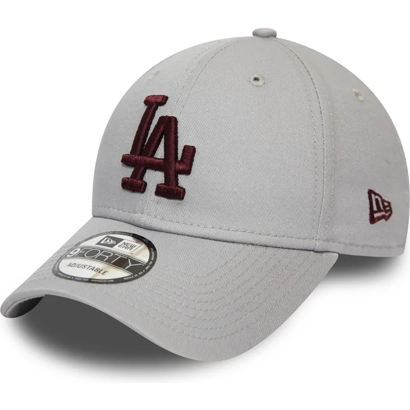 gra-justerbar-buet-kasket-med-bordeaux-logo-9forty-essential-fra-los-angeles-dodgers-mlb-fra-new-era