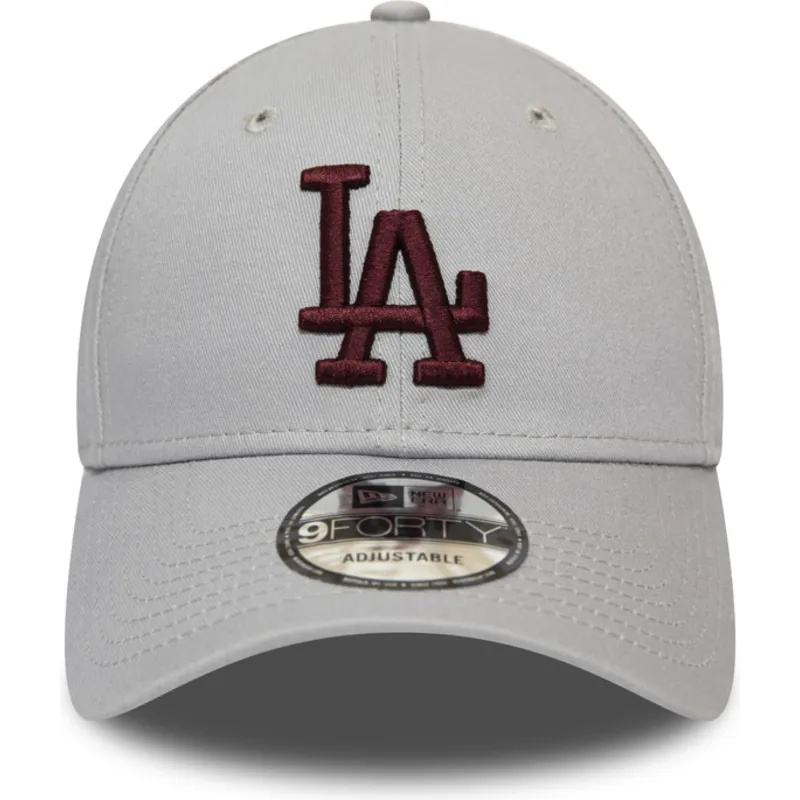 gra-justerbar-buet-kasket-med-bordeaux-logo-9forty-essential-fra-los-angeles-dodgers-mlb-fra-new-era