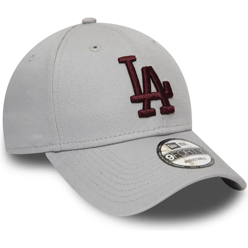 gra-justerbar-buet-kasket-med-bordeaux-logo-9forty-essential-fra-los-angeles-dodgers-mlb-fra-new-era