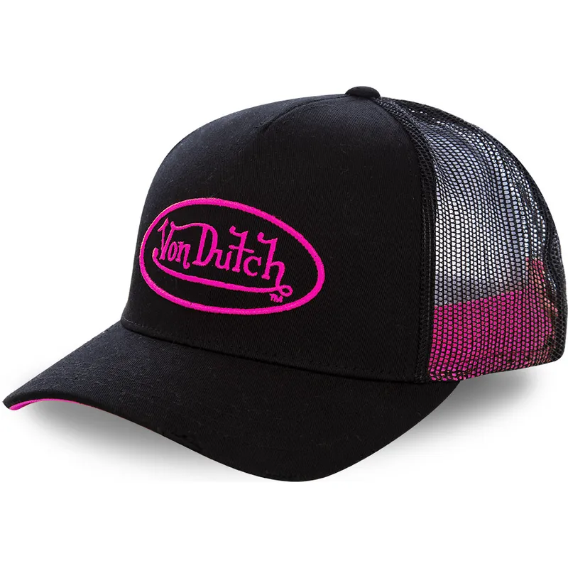 sort-trucker-kasket-med-pink-neo-pin-logo-fra-von-dutch