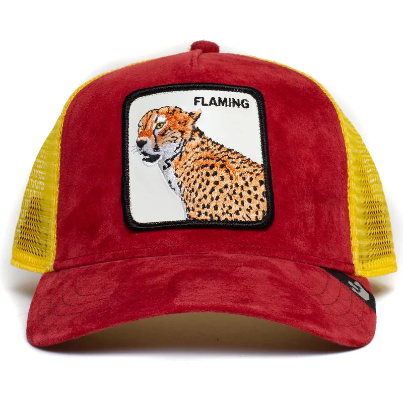 trucker-kasket-rod-og-gul-leopard-flaming-hot-cheetah-the-farm-fra-goorin-bros