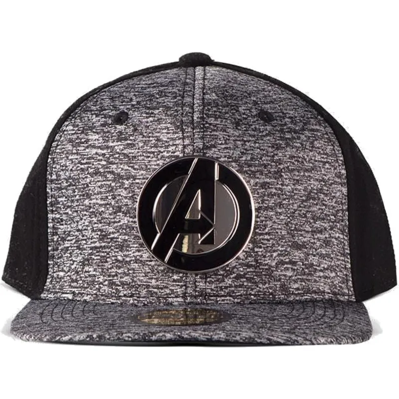 gra-og-sort-flat-cap-snapback-metal-avengers-logo-marvel-comics-fra-difuzed