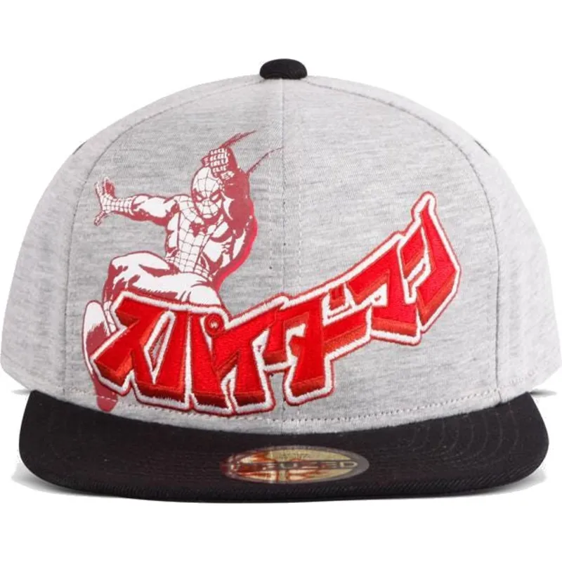 gra-og-sort-flat-cap-snapback-spider-man-japanese-marvel-comics-fra-difuzed