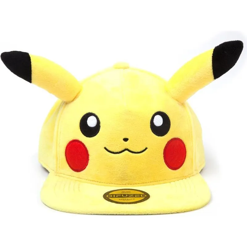 gul-flat-snapback-kasket-pikachu-plush-pokemon-fra-difuzed