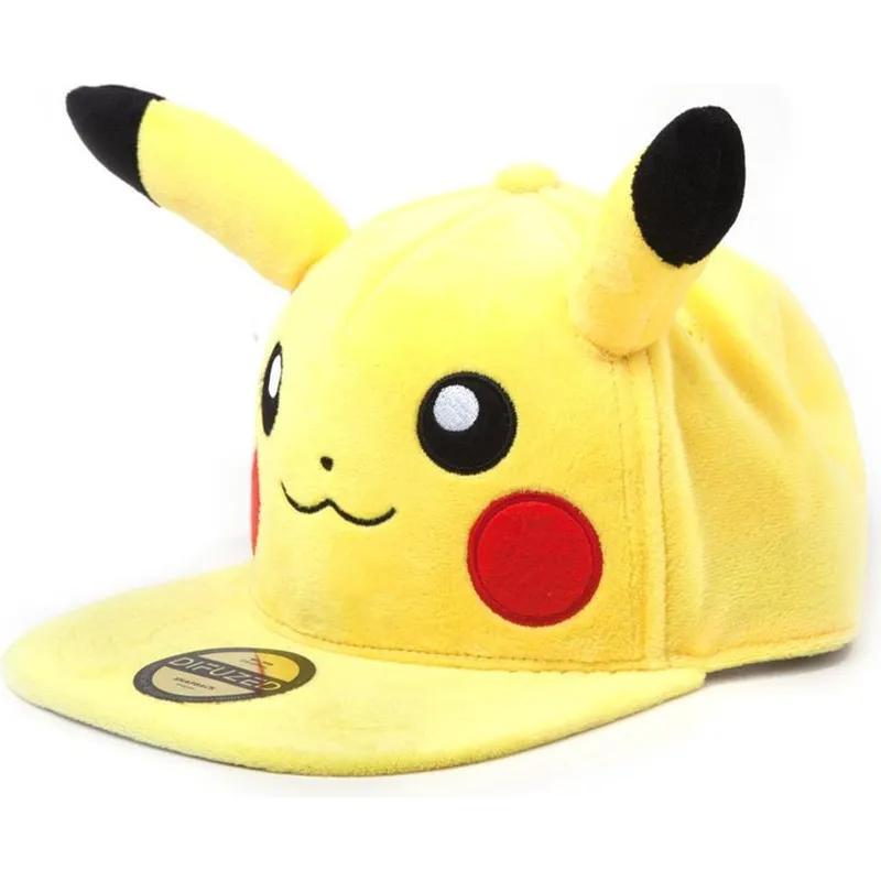 gul-flat-snapback-kasket-pikachu-plush-pokemon-fra-difuzed