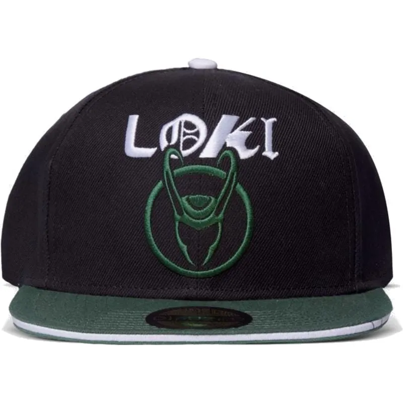 flad-sort-og-gron-snapback-kasket-loki-marvel-comics-fra-difuzed