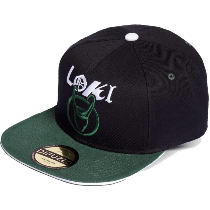 flad-sort-og-gron-snapback-kasket-loki-marvel-comics-fra-difuzed