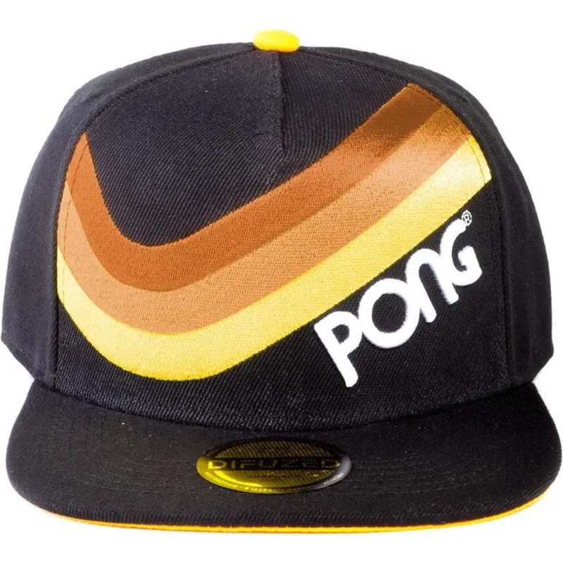 sort-flad-snapback-kasket-pong-retro-stribet-atari-fra-difuzed
