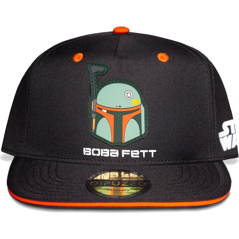 flad-sort-og-orange-snapback-kasket-til-dreng-boba-fett-bounty-hunter-the-mandalorian-star-wars-fra-difuzed