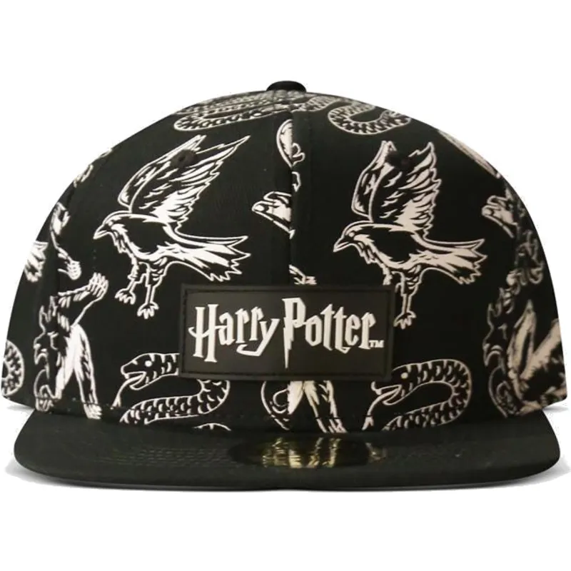 sort-flat-snapback-kasket-3d-embroidery-harry-potter-fra-difuzed