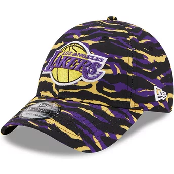 New Era Curved Brim 9FORTY All Over Urban Print Los Angeles Lakers NBA Camouflage, Purple and Yellow Adjustable Cap