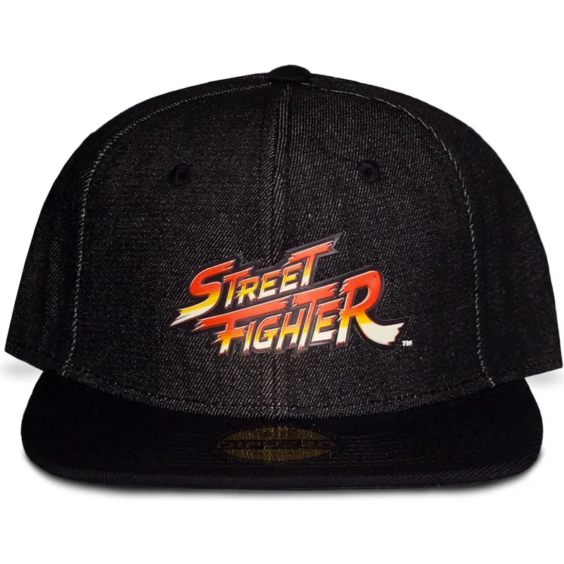 flad-sort-snapback-kasket-street-fighter-logo-fra-difuzed