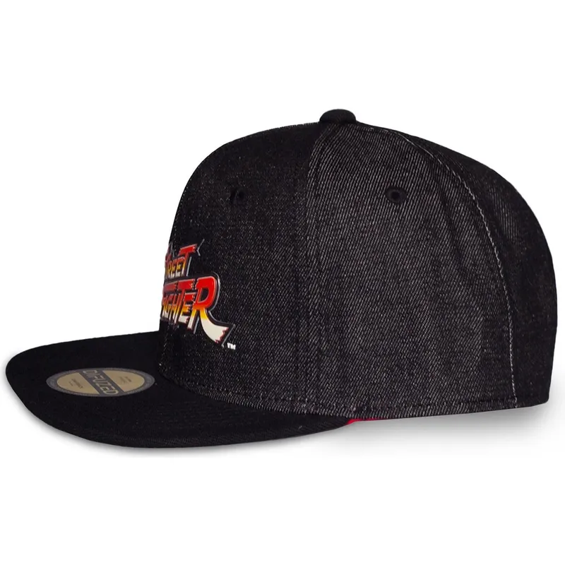 flad-sort-snapback-kasket-street-fighter-logo-fra-difuzed