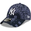 kasketter-buet-marinebla-justerbar-rem-9forty-paisley-print-fra-new-york-yankees-mlb-af-new-era