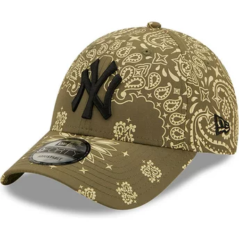 New Era Curved Brim 9FORTY Paisley Print New York Yankees MLB Green Adjustable Cap