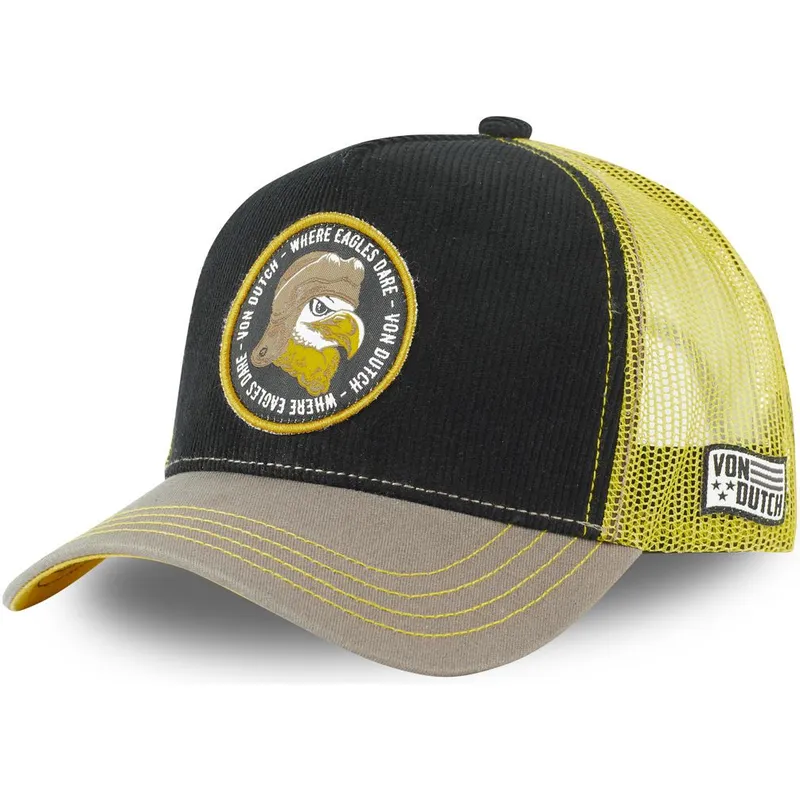 trucker-kasket-sort-gul-og-gra-orn-where-eagles-dare-eag-fra-von-dutch