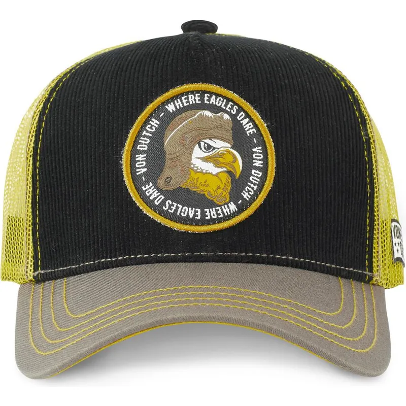 trucker-kasket-sort-gul-og-gra-orn-where-eagles-dare-eag-fra-von-dutch