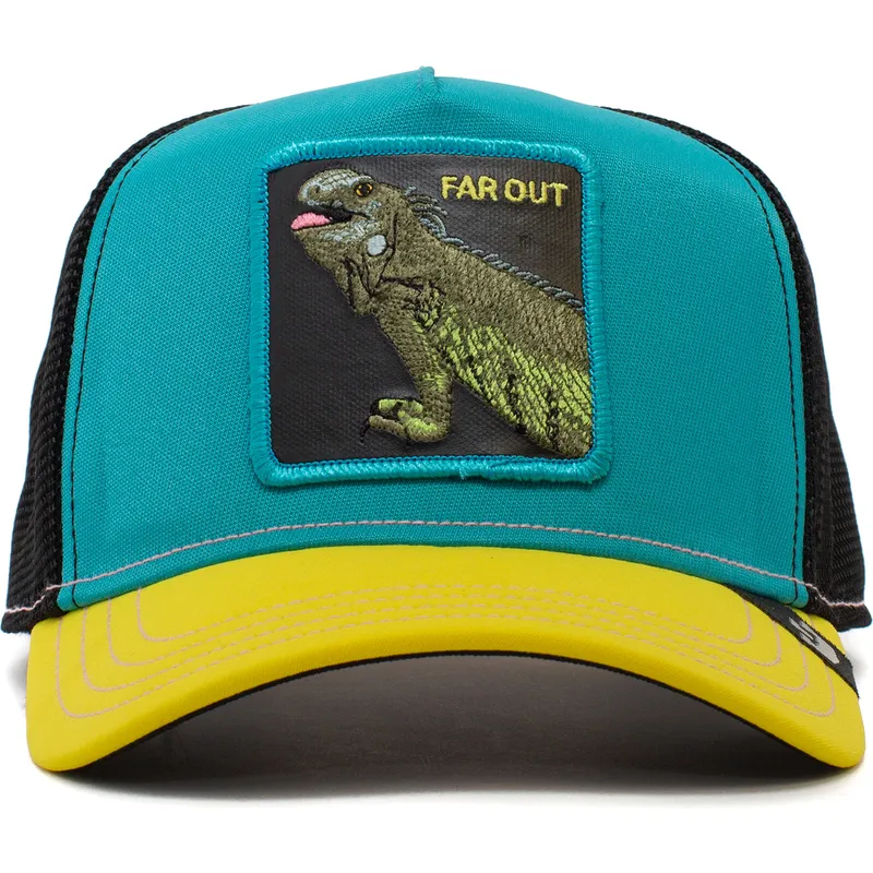 trucker-kasket-bla-sort-og-gul-far-out-iguana-party-the-farm-fra-goorin-bros