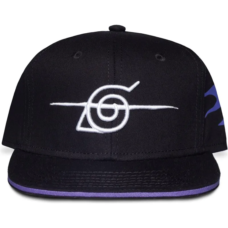 flad-sort-snapback-kasket-konoha-naruto-fra-difuzed