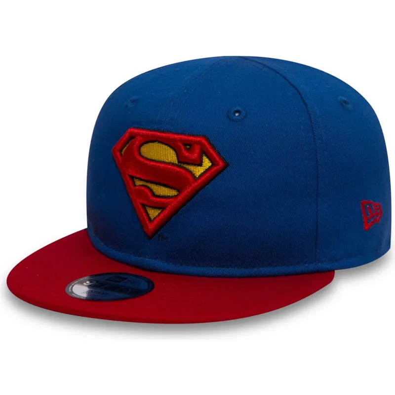bla-og-rod-flad-snapback-kasket-til-drenge-9fifty-superman-dc-comics-karakter-fra-new-era