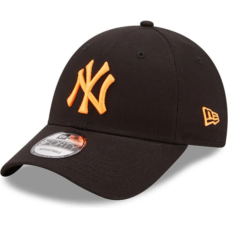 new-era-new-york-yankees-mlb-9forty-neon-pack-sort-justerbar-kasket-med-buet-skygge-og-orange-logo
