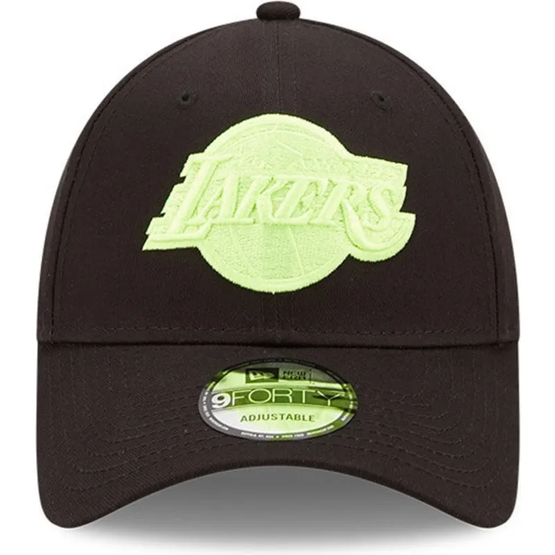 sort-justerbar-curved-kasket-med-gront-logo-9forty-neon-pack-fra-los-angeles-lakers-nba-fra-new-era