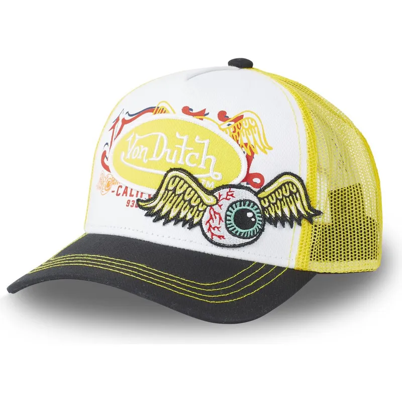 hvid-gul-og-sort-trucker-kasket-pat-yel-fra-von-dutch