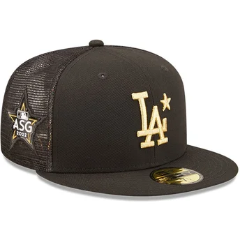 sort-justerbar-trucker-kasket-med-flad-skygge-og-guldfarvet-logo-59fifty-all-star-game-los-angeles-dodgers-mlb-fra-new-era