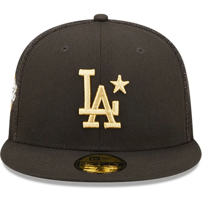 sort-justerbar-trucker-kasket-med-flad-skygge-og-guldfarvet-logo-59fifty-all-star-game-los-angeles-dodgers-mlb-fra-new-era