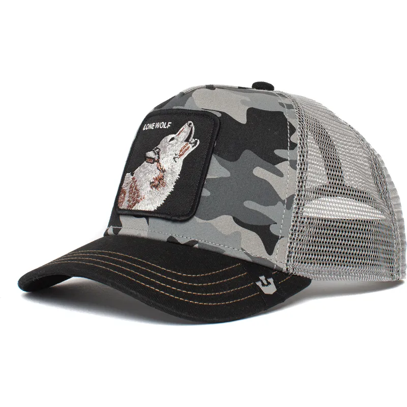trucker-kasket-gra-ulve-camouflage-lone-wolf-lobo-solitario-dog-soldier-the-farm-fra-goorin-bros