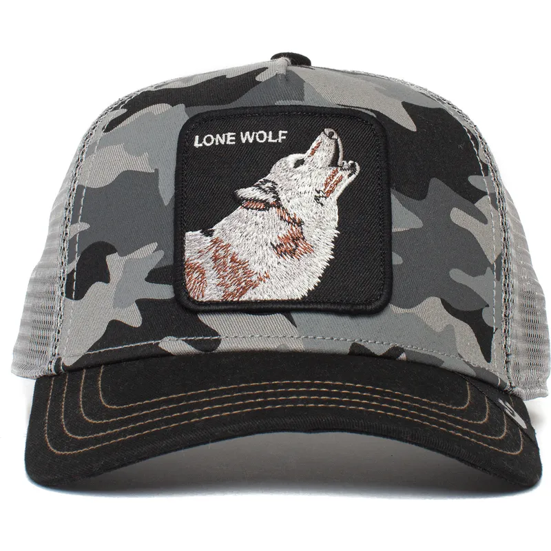 trucker-kasket-gra-ulve-camouflage-lone-wolf-lobo-solitario-dog-soldier-the-farm-fra-goorin-bros