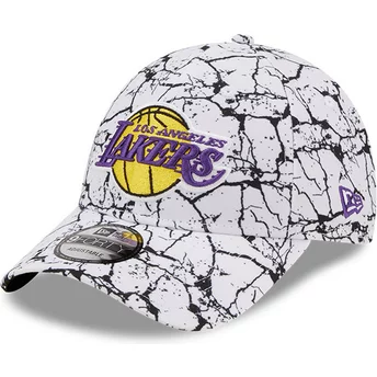 New Era Curved Brim 9FORTY Marble Los Angeles Lakers NBA White Adjustable Cap
