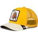 gul-og-hvid-trucker-kasket-med-dinosaur-stegosaurus-defense-roofed-lizard-the-farm-fra-goorin-bros