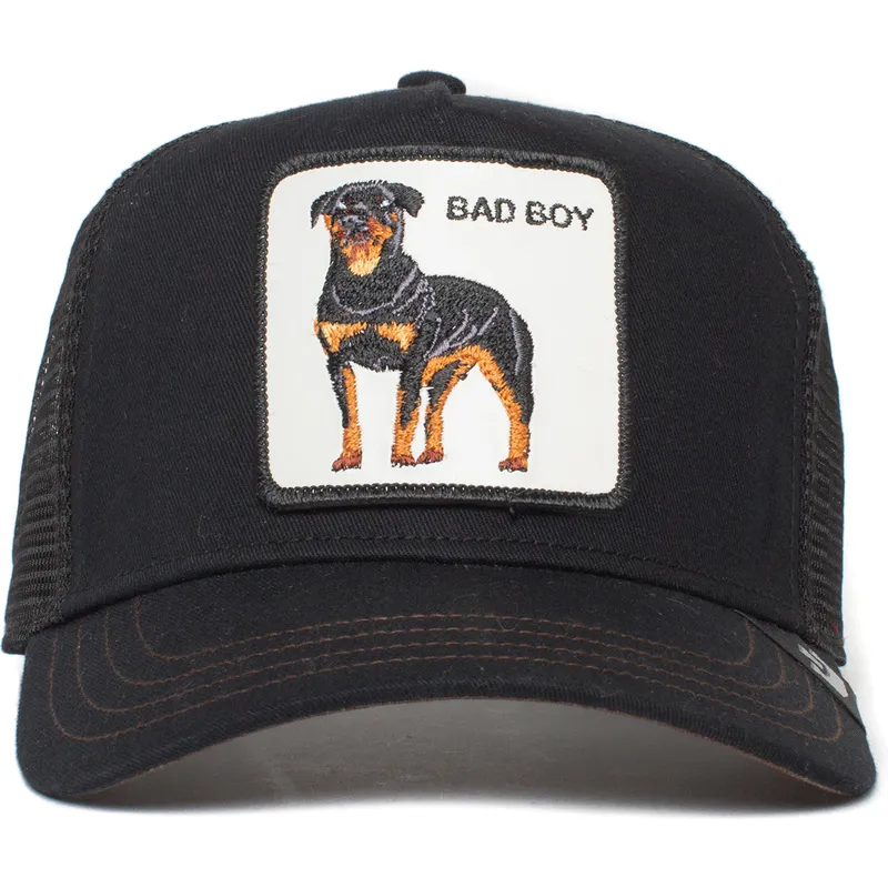 trucker-kasket-sort-hund-rottweiler-bad-boy-the-baddest-boy-the-farm-fra-goorin-bros