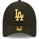 sort-justerbar-kasket-med-buet-skygge-og-gyldent-logo-9forty-metallic-los-angeles-dodgers-mlb-fra-new-era