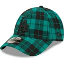 morkegron-justerbar-buet-kasket-med-sort-logo-9forty-plaid-fra-los-angeles-dodgers-mlb-fra-new-era