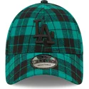 morkegron-justerbar-buet-kasket-med-sort-logo-9forty-plaid-fra-los-angeles-dodgers-mlb-fra-new-era