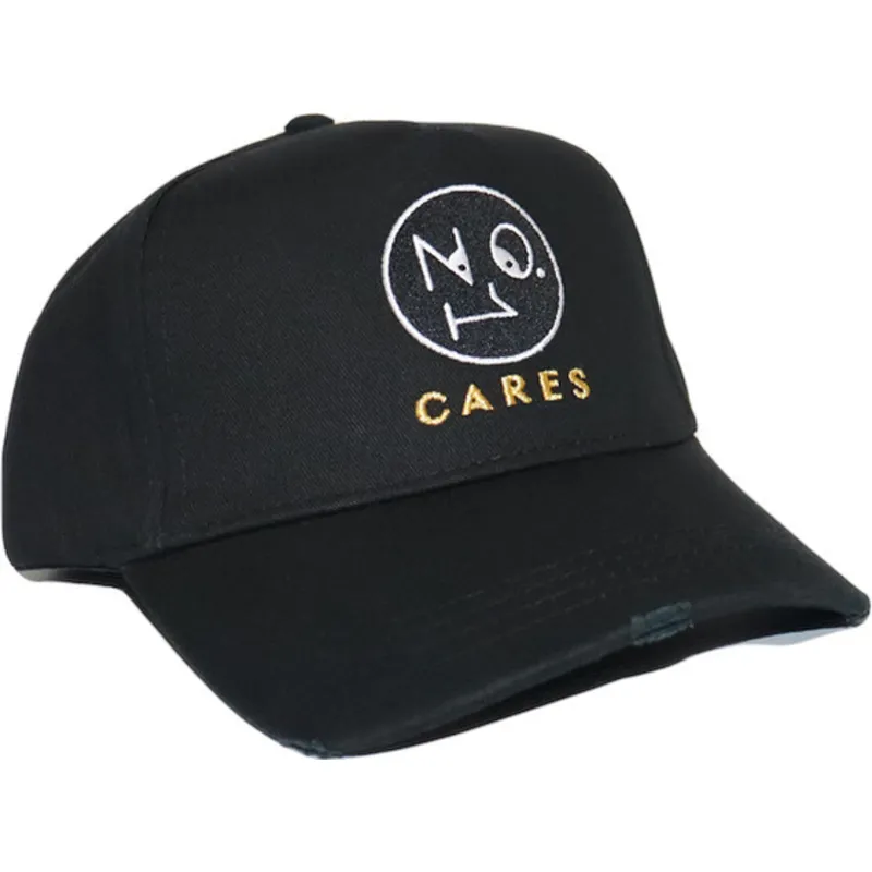 buet-sort-justerbar-kasket-no1-cares-distressed-black-gold-logo-fra-the-no1-face