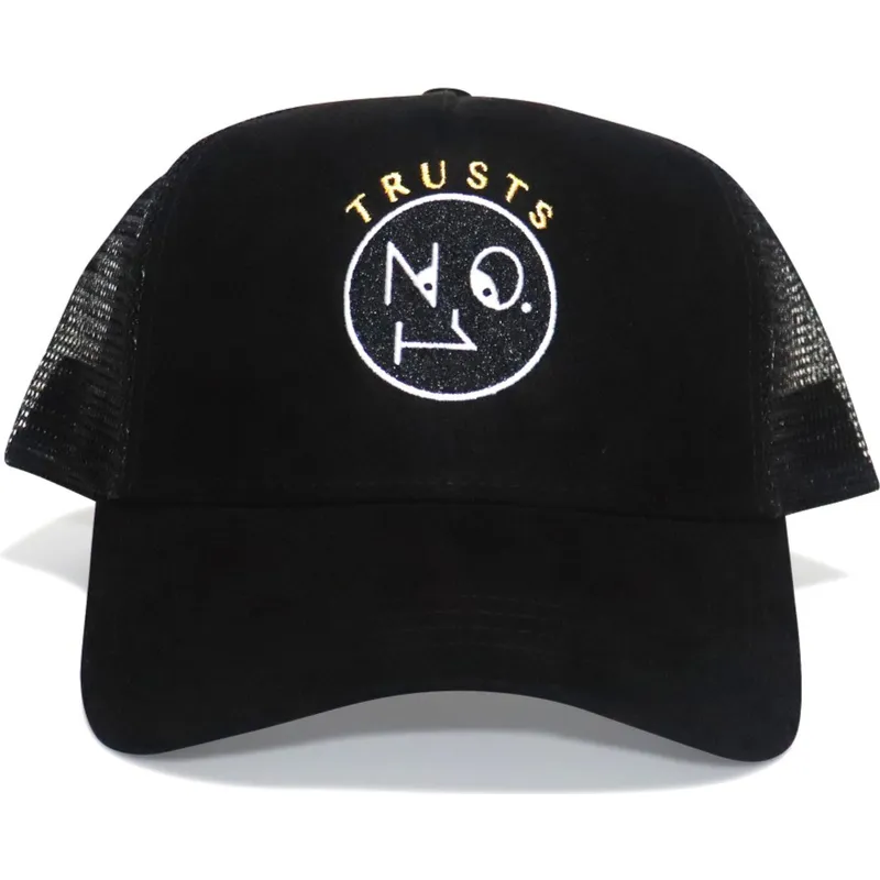 trucker-kasket-sort-trusts-no1-suede-black-gold-logo-fra-the-no1-face