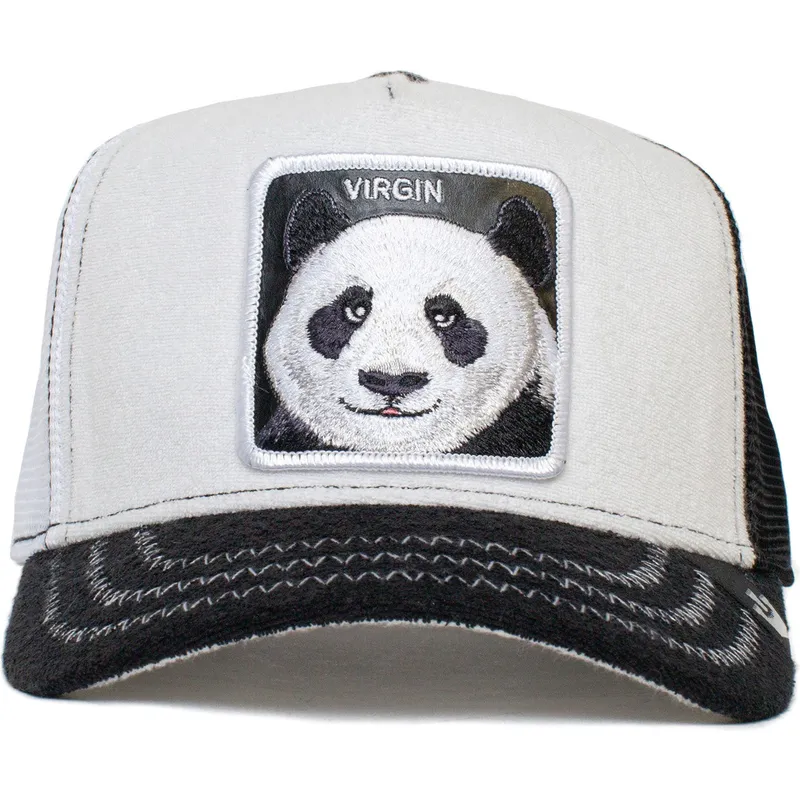 hvid-og-sort-panda-trucker-kasket-virgin-finish-last-the-farm-fra-goorin-bros